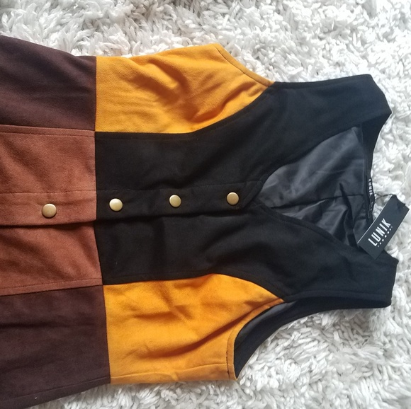 Color block, faux suede, 70's sytle mini/midi dress - Picture 5 of 7